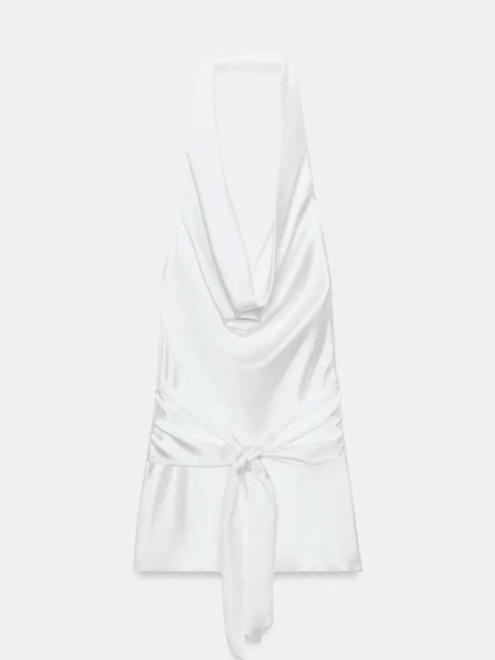 Zara White Satin Halter Chemise with Waist Tie